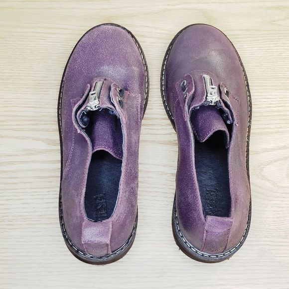 Diesel Oxford Women's Size 8? Purple Leather Zipper Suede Block Heel Barely Worn - Picture 4 of 7